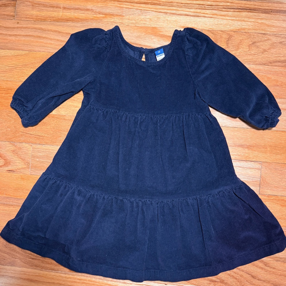 Navy Long Sleeve Corduroy Swing Dress
